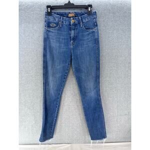 Mother Women sz 25 High Waisted Double Looker Ankle Fray Cotton Denim Skinny